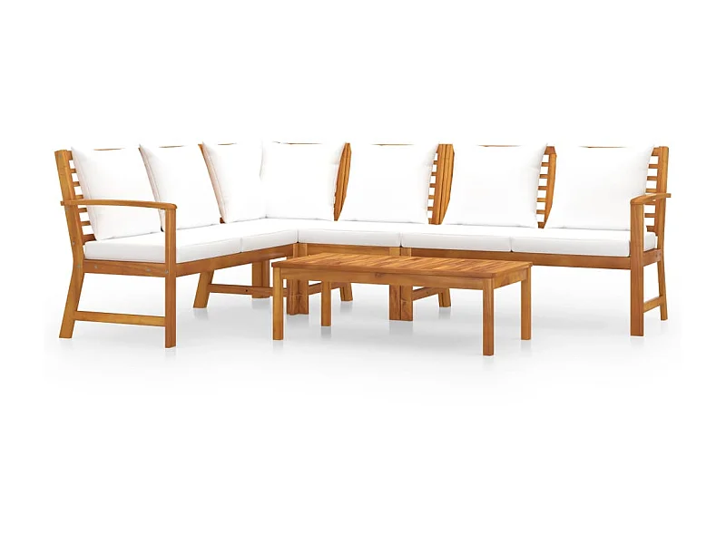 Salon de jardin 5 pcs avec coussin Crème Bois d'acacia solide