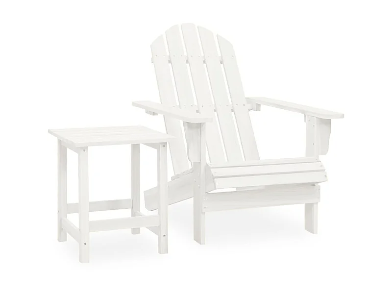 Chaise de jardin Adirondack avec table Bois de sapin Blanc