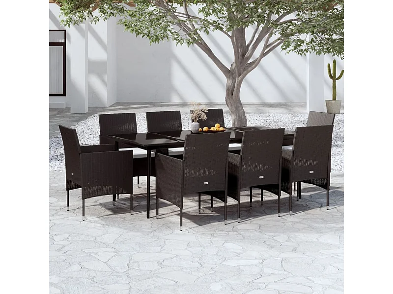 Ensemble de salle à manger de jardin avec coussins 9 pcs Noir 5