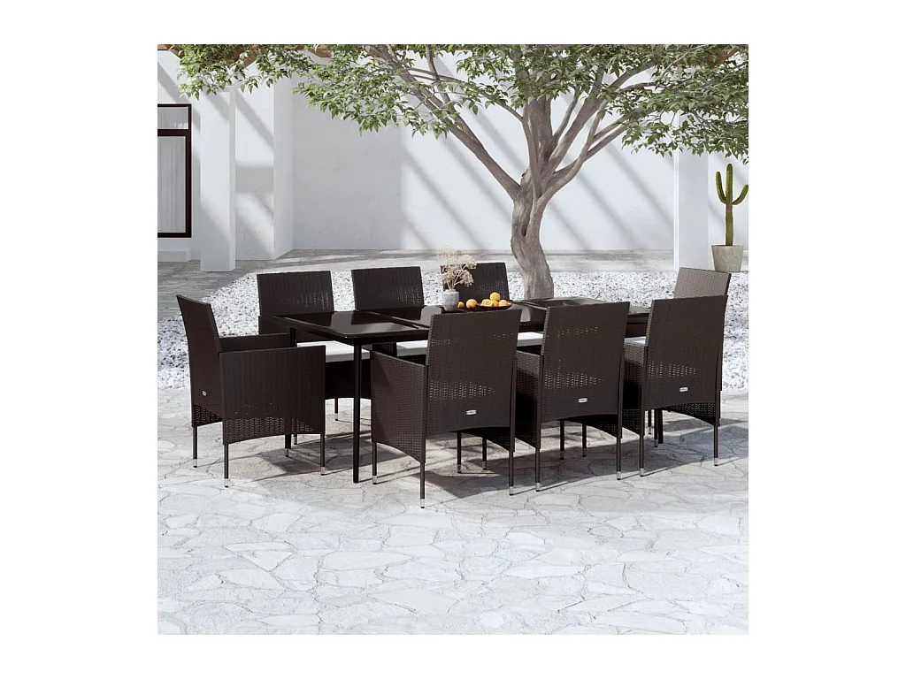 Ensemble de salle à manger de jardin avec coussins 9 pcs Noir 5