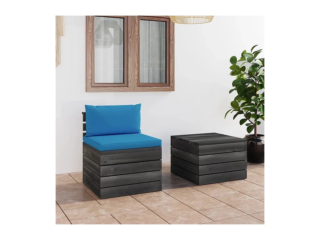 Salon palette de jardin 2 pcs avec coussins Bois de pin massif 14