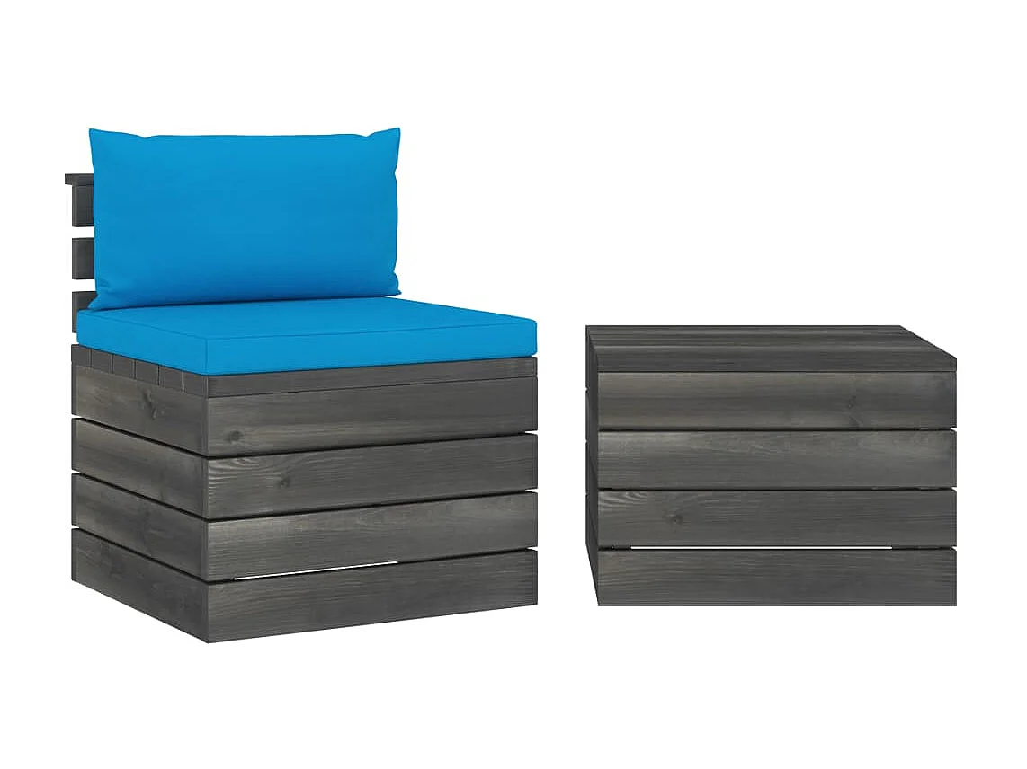 Salon palette de jardin 2 pcs avec coussins Bois de pin massif 14