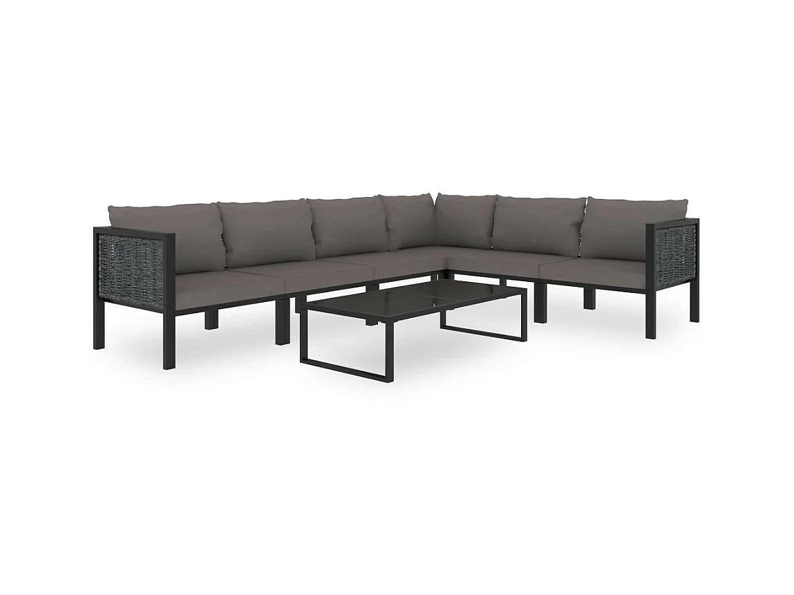 Salon de jardin 7 pcs avec coussins Résine tressée Anthracite 2