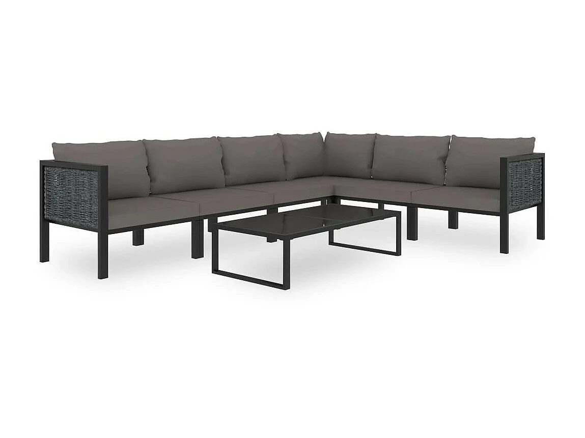 Salon de jardin 7 pcs avec coussins Résine tressée Anthracite 2