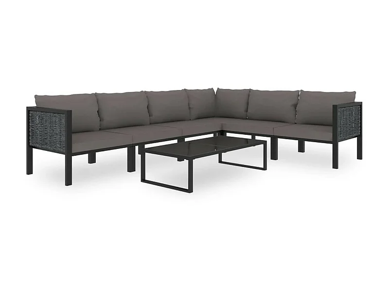 Salon de jardin 7 pcs avec coussins Résine tressée Anthracite 2