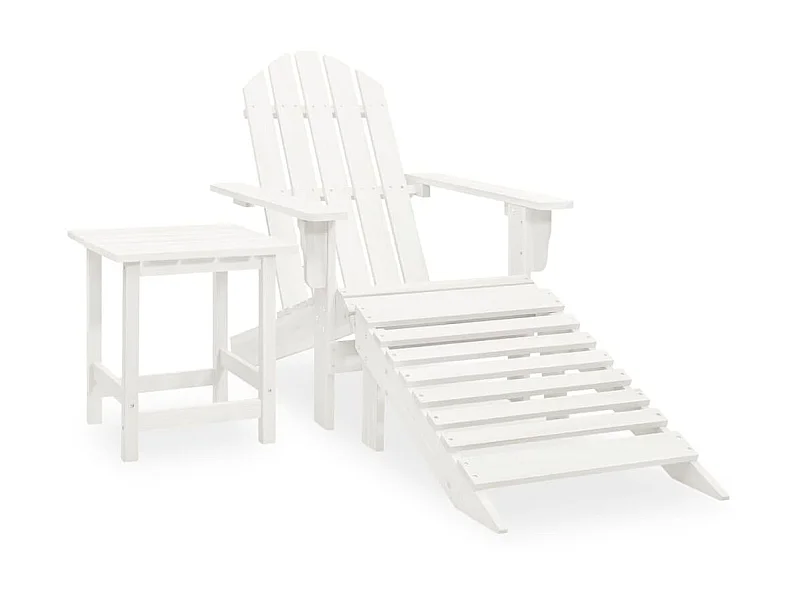 Chaise de jardin Adirondack avec pouf et table Sapin Blanc