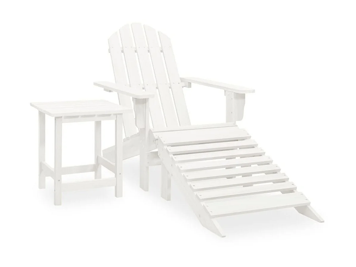 Chaise de jardin Adirondack avec pouf et table Sapin Blanc