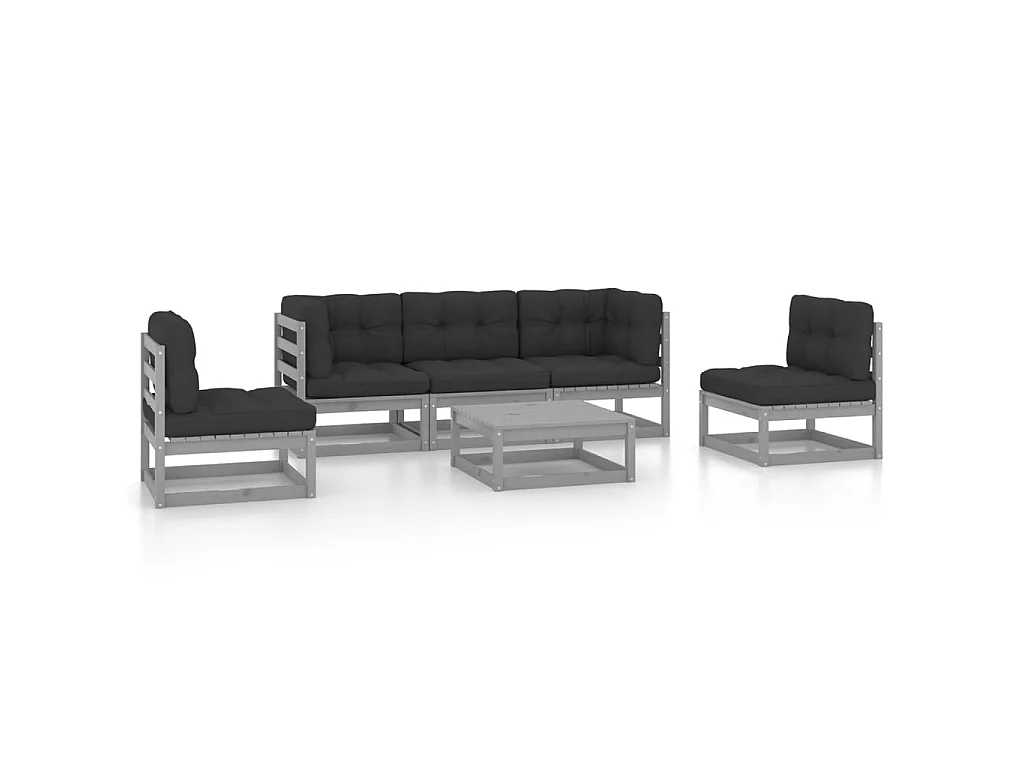 Salon de jardin 6 pcs avec coussins Bois de pin massif 90