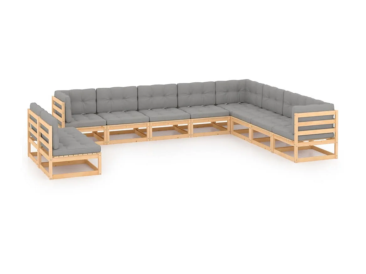Salon de jardin 10 pcs avec coussins Bois de pin massif 7
