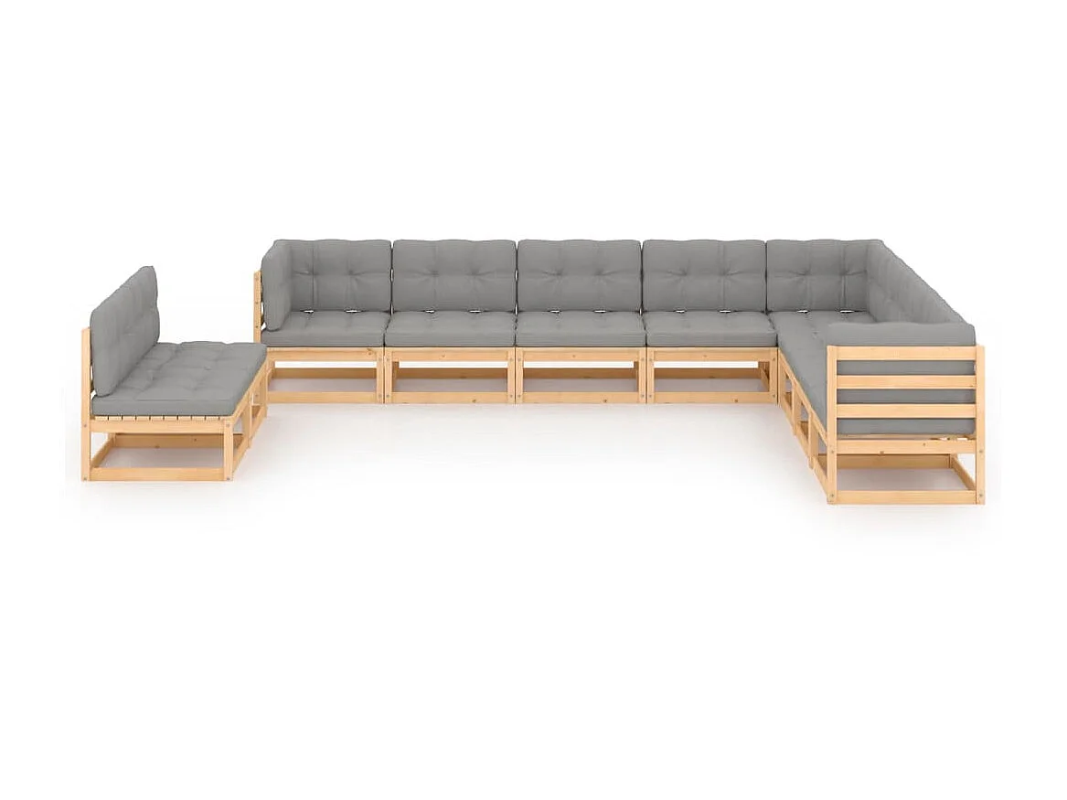 Salon de jardin 10 pcs avec coussins Bois de pin massif 7