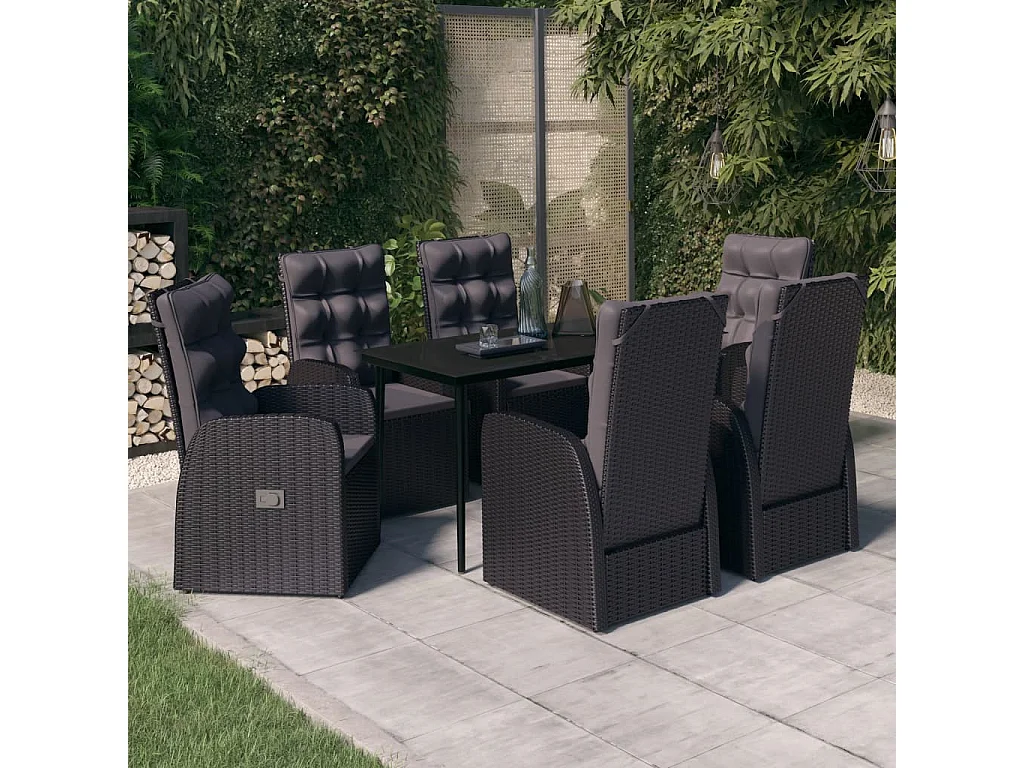 Ensemble de salle à manger de jardin avec coussins 7 pcs Noir 13