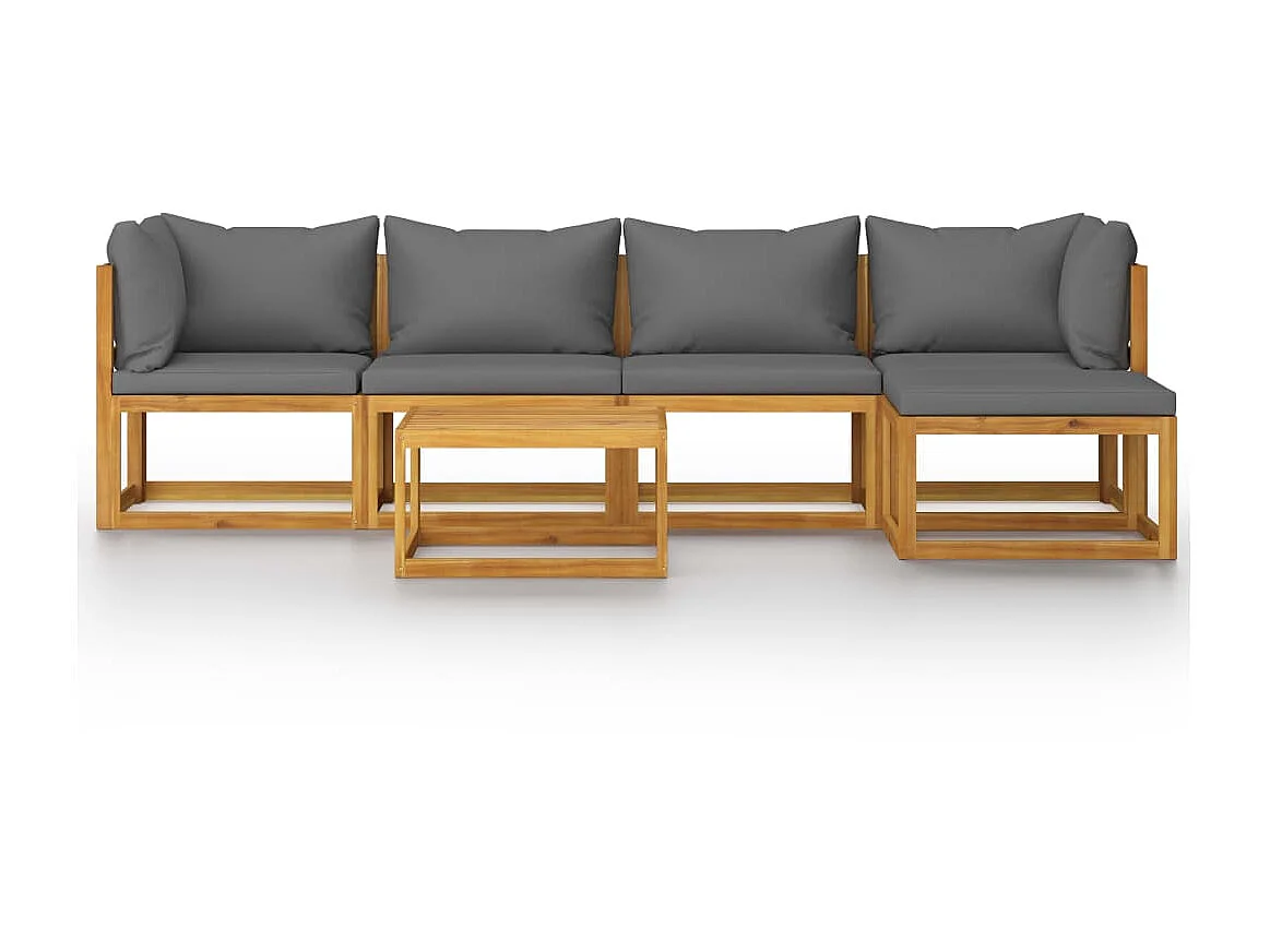 Salon de jardin 6 pcs avec coussin Bois d'acacia solide 5