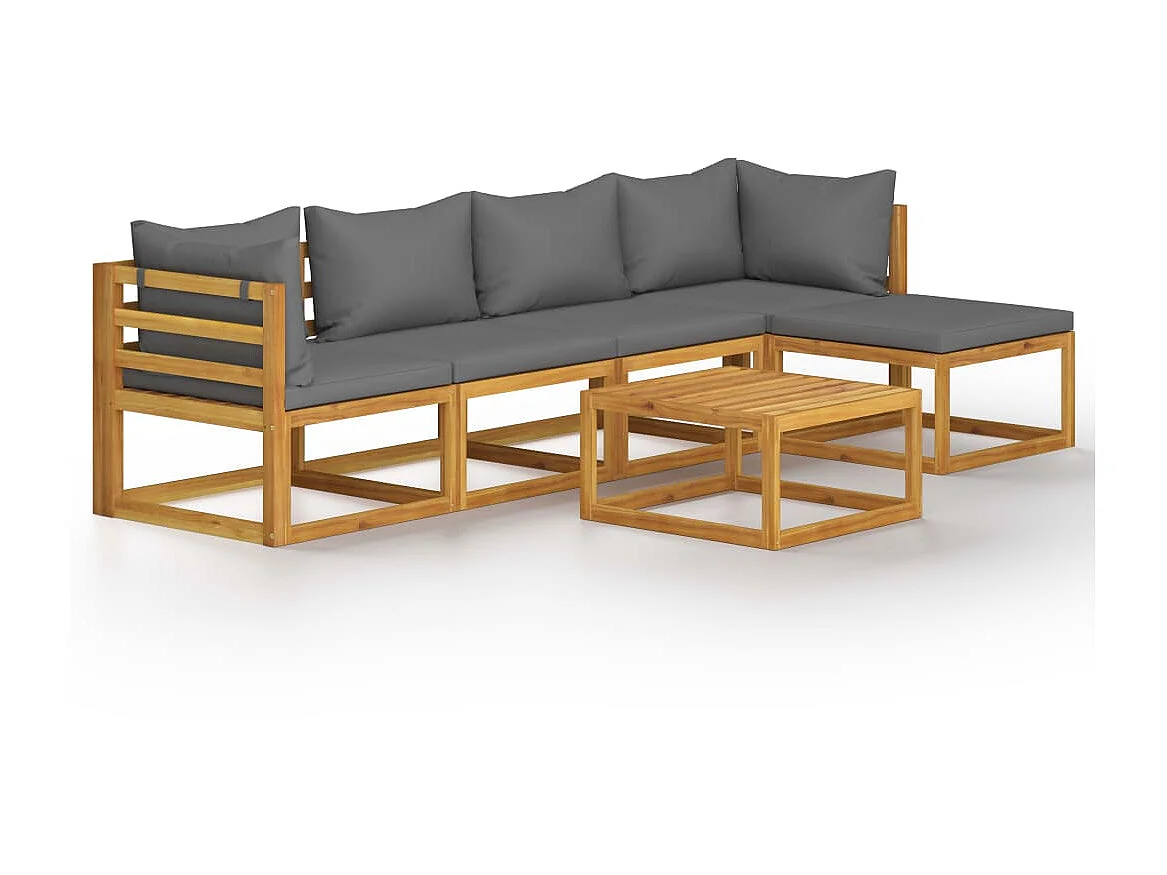 Salon de jardin 6 pcs avec coussin Bois d'acacia solide 5