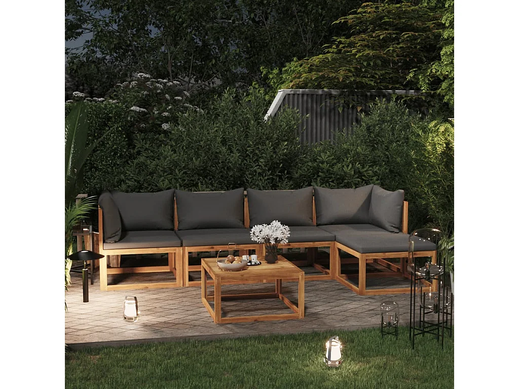 Salon de jardin 6 pcs avec coussin Bois d'acacia solide 5