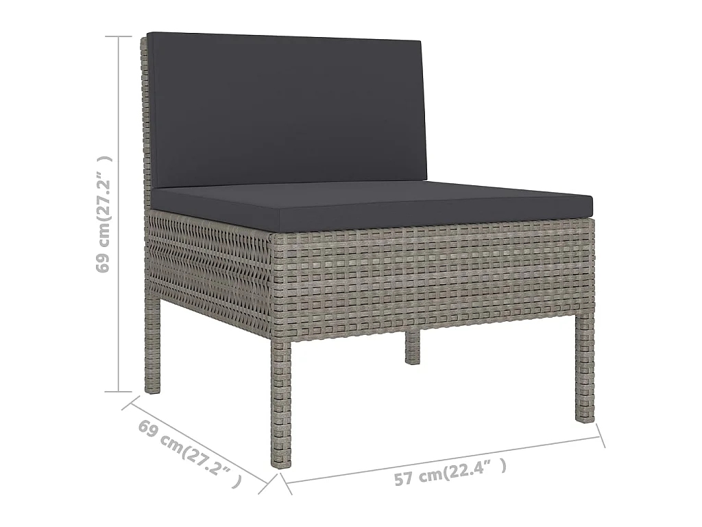 Salon de jardin 11 pcs avec coussins Résine tressée Gris 12