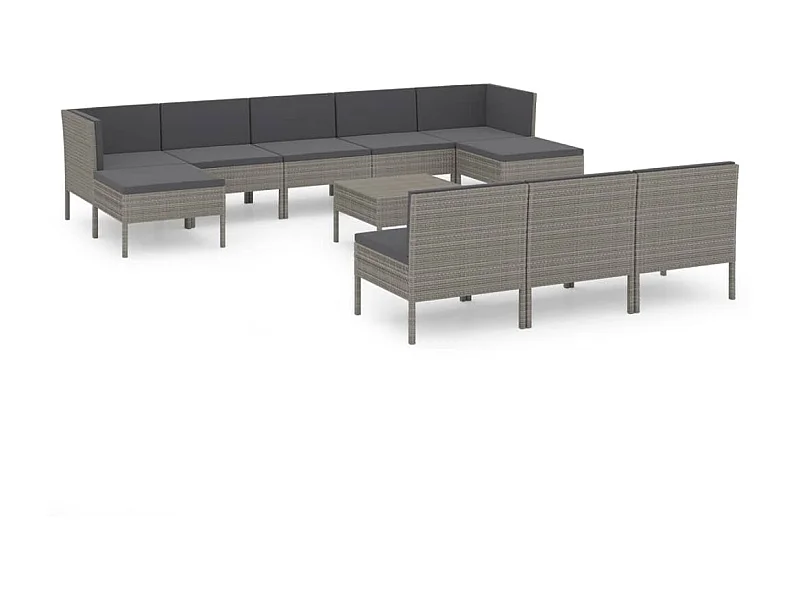 Salon de jardin 11 pcs avec coussins Résine tressée Gris 12