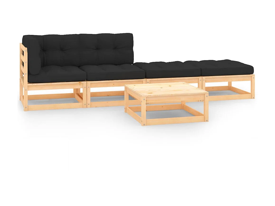 Salon de jardin 5 pcs avec coussins Bois de pin solide 9
