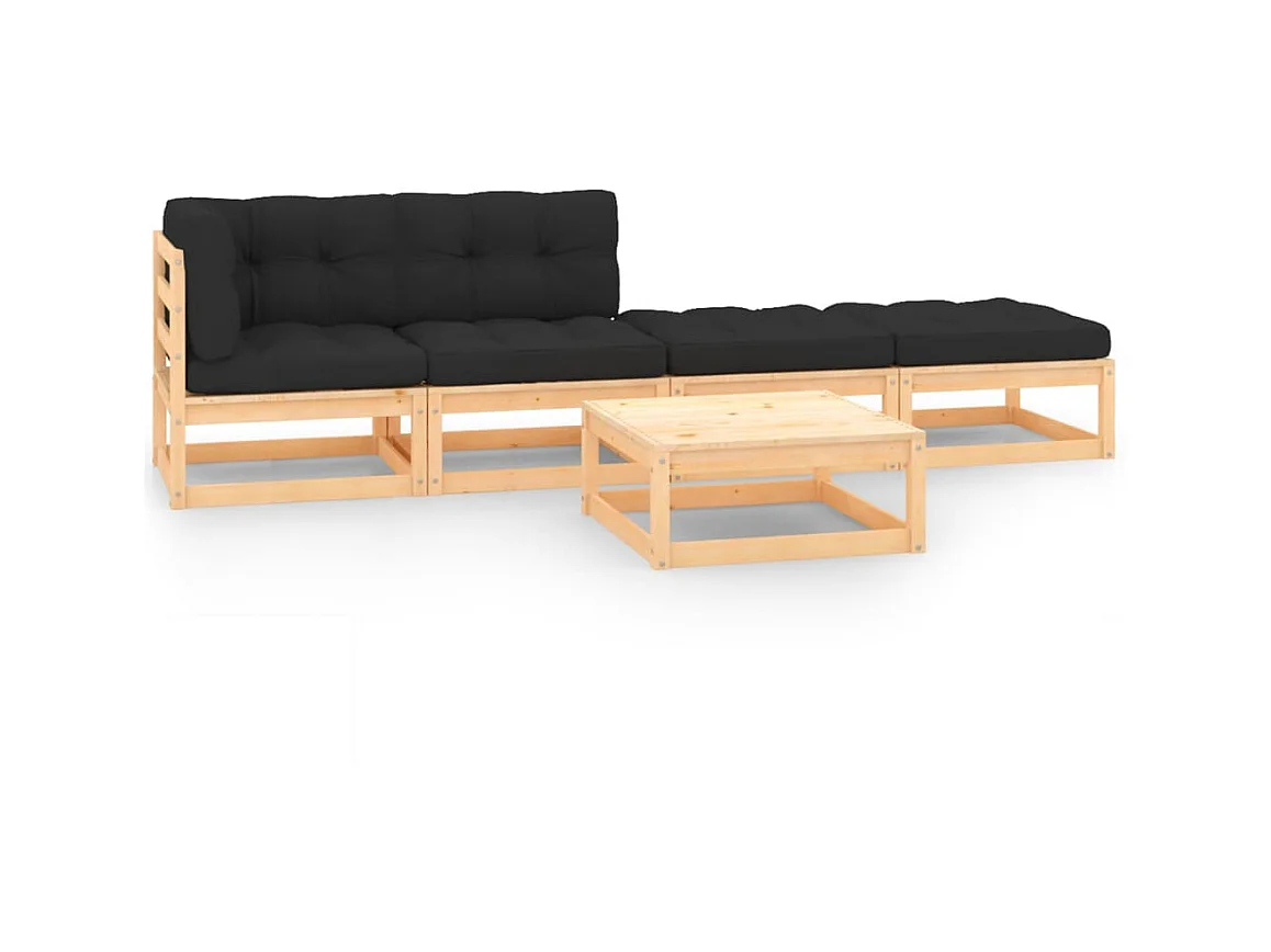 Salon de jardin 5 pcs avec coussins Bois de pin solide 9
