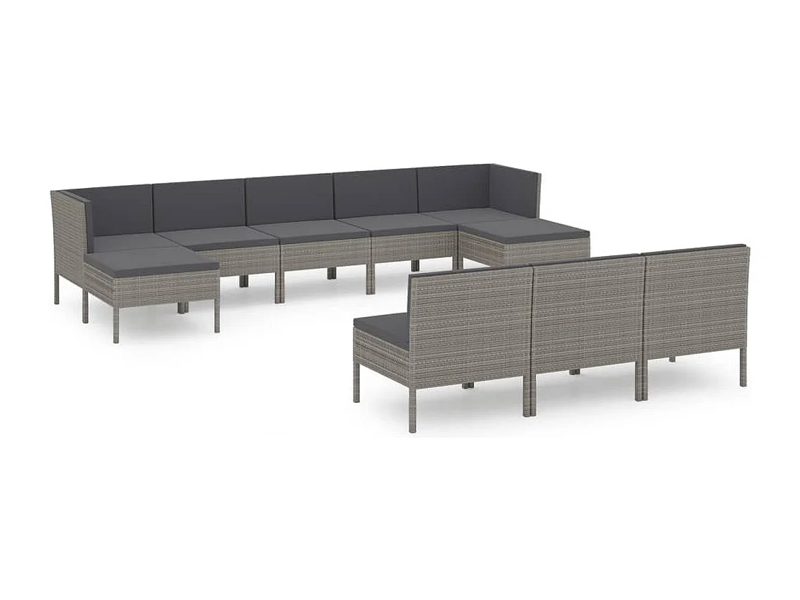 Salon de jardin 10 pcs avec coussins Résine tressée Gris 21