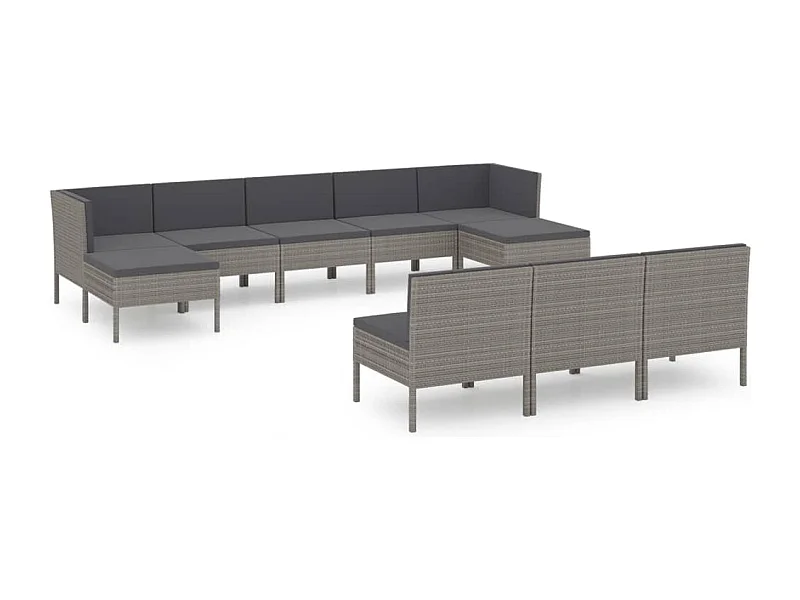 Salon de jardin 10 pcs avec coussins Résine tressée Gris 21