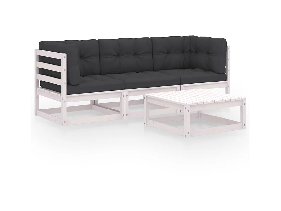 Salon de jardin 4 pcs avec coussins Bois de pin massif 20