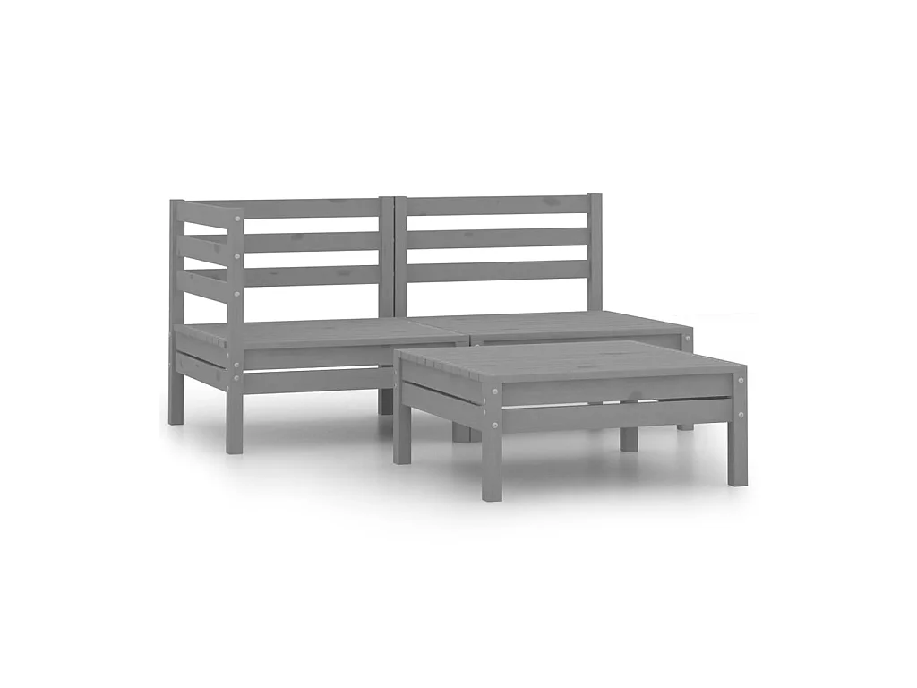 Salon de jardin 3 pcs Bois de pin massif Gris