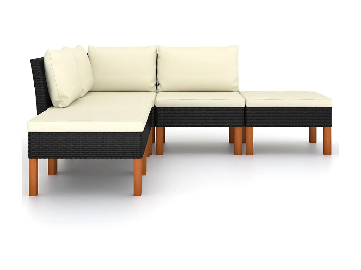 Salon de jardin 5 pcs avec coussins Résine tressée Noir 40