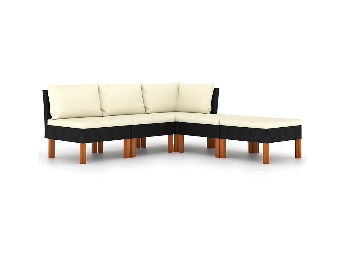 Salon de jardin 5 pcs avec coussins Résine tressée Noir 40