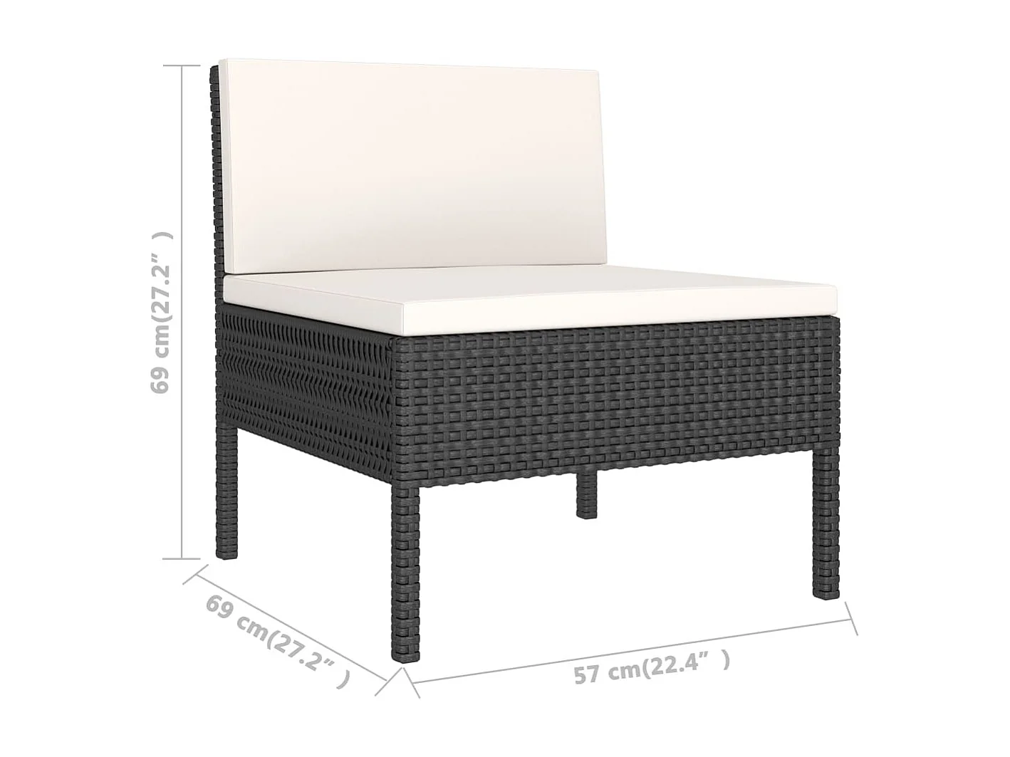 Salon de jardin 3 pcs avec coussins Résine tressée Noir 18