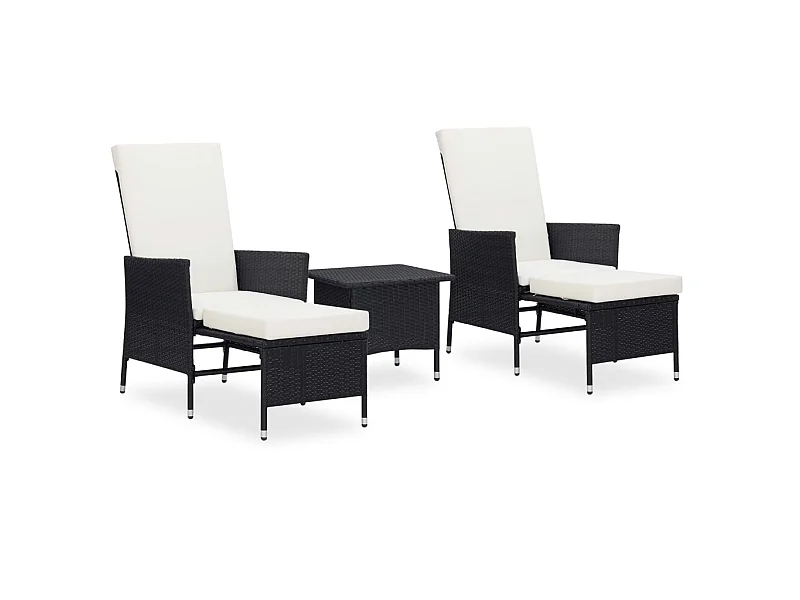 Salon de jardin 3 pcs avec coussins Résine tressée Noir 14