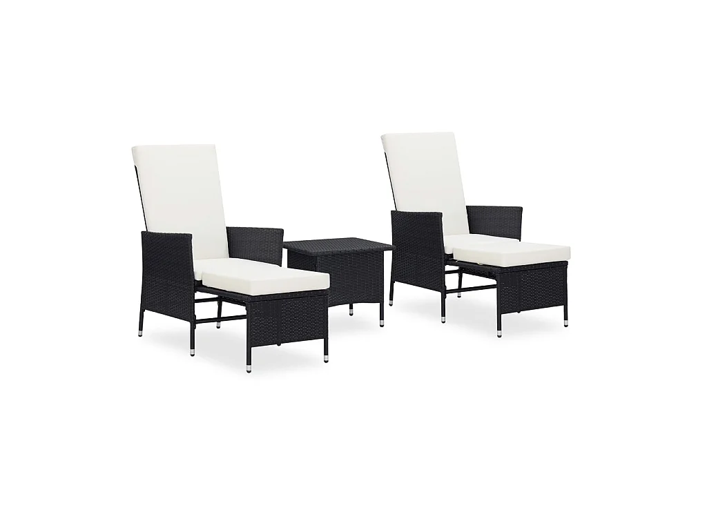Salon de jardin 3 pcs avec coussins Résine tressée Noir 14