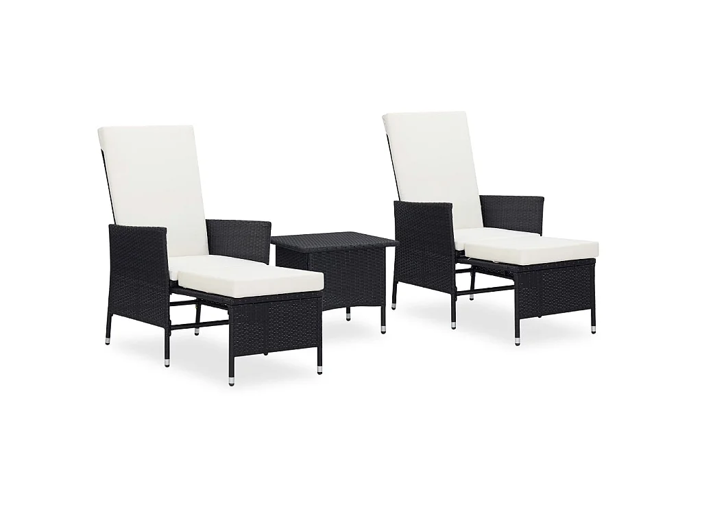 Salon de jardin 3 pcs avec coussins Résine tressée Noir 14