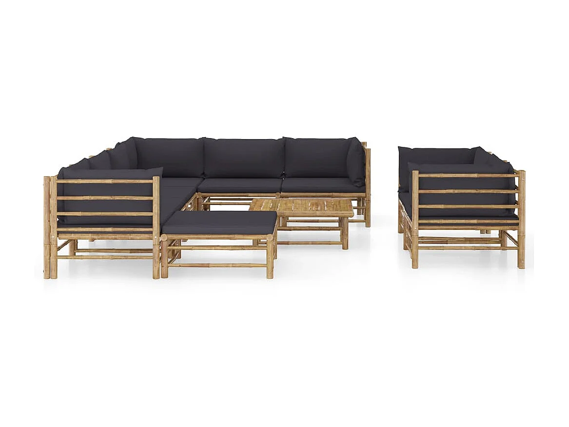 Salon de jardin 10 pcs avec coussins gris foncé Bambou