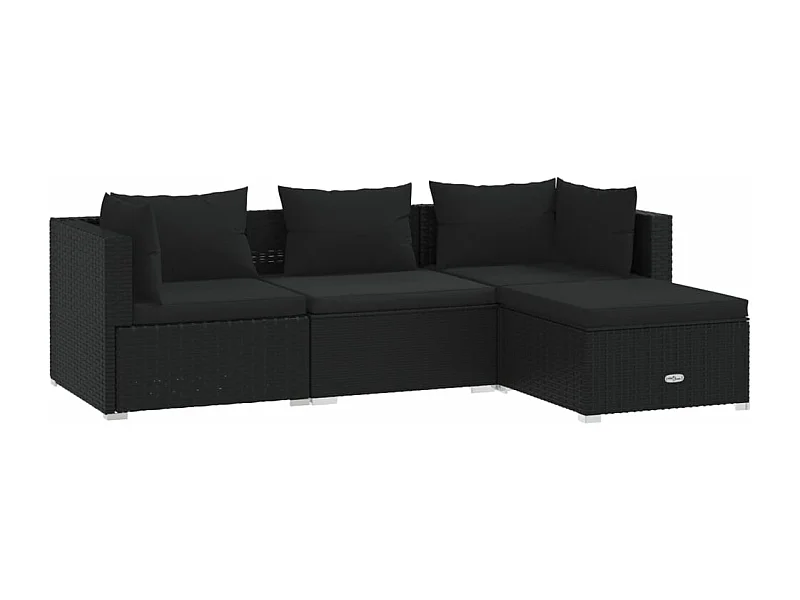 Salon de jardin 4 pcs avec coussins Résine tressée Noir 6