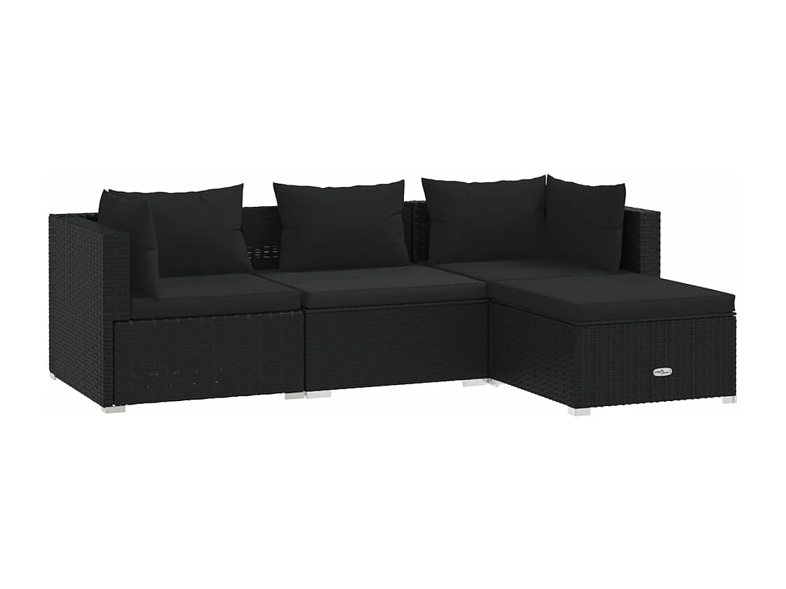 Salon de jardin 4 pcs avec coussins Résine tressée Noir 6