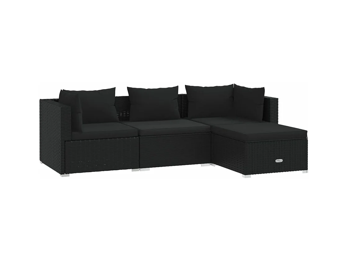 Salon de jardin 4 pcs avec coussins Résine tressée Noir 6