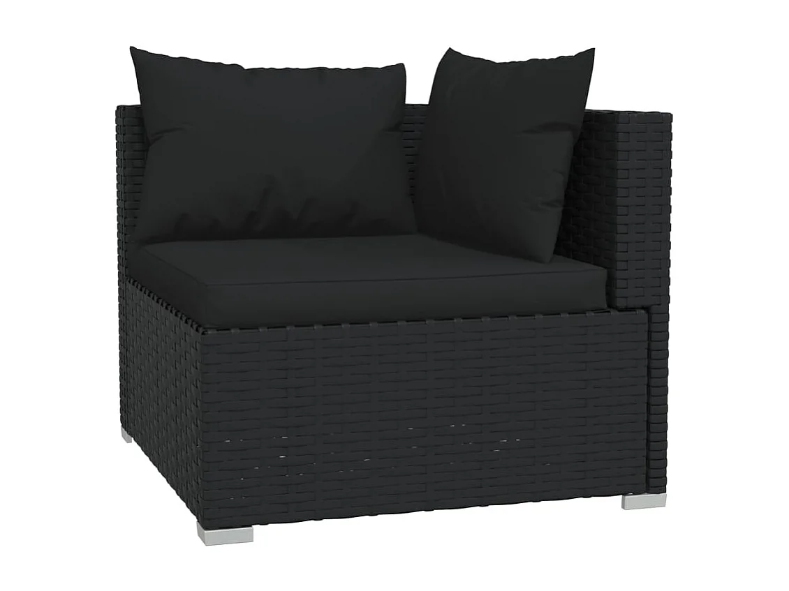 Salon de jardin 4 pcs avec coussins Résine tressée Noir 6