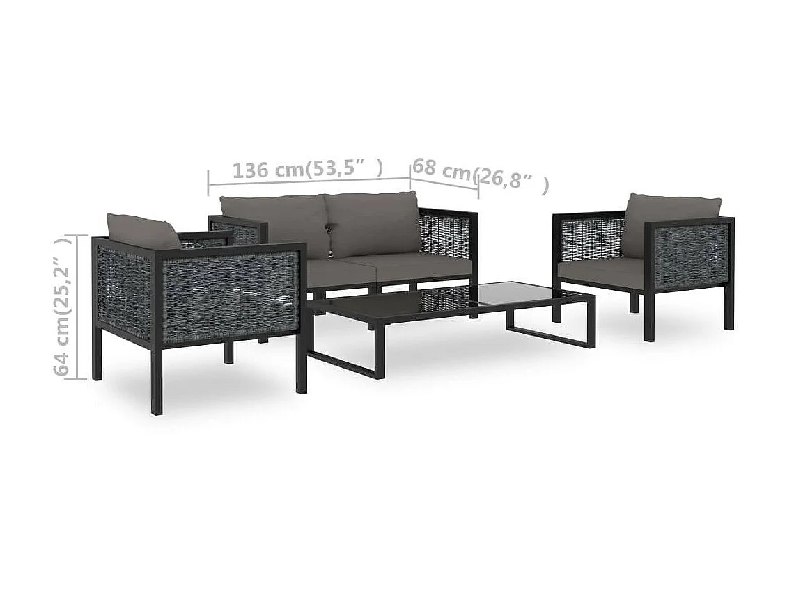 Salon de jardin 5 pcs avec coussins Résine tressée Anthracite