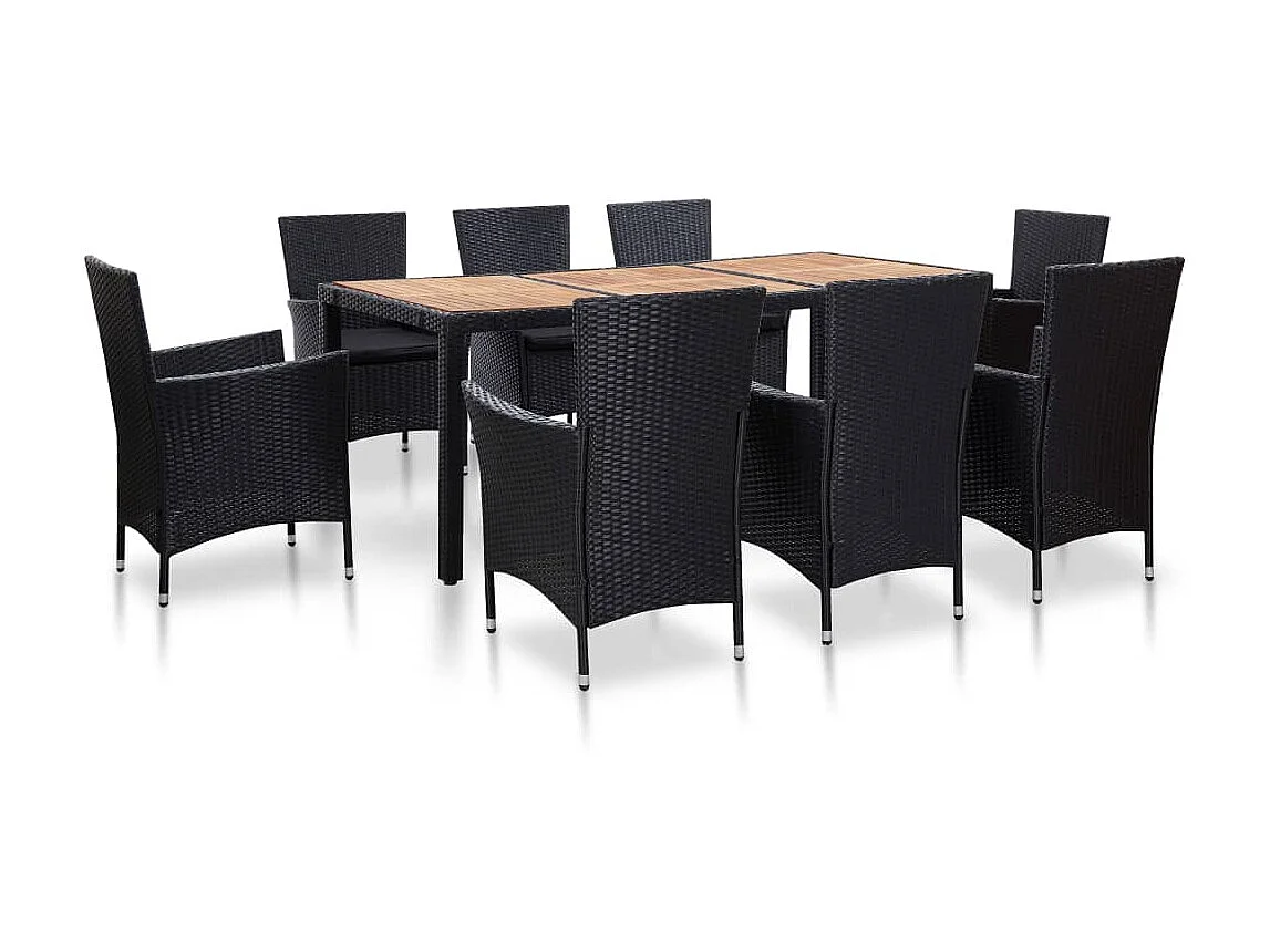 Mobilier à dîner de jardin 9pcs et coussins Résine tressée Noir 2