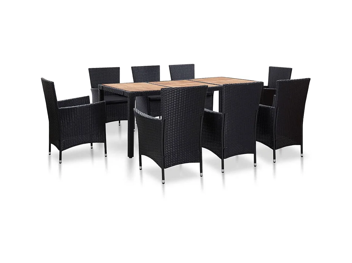 Mobilier à dîner de jardin 9pcs et coussins Résine tressée Noir 2
