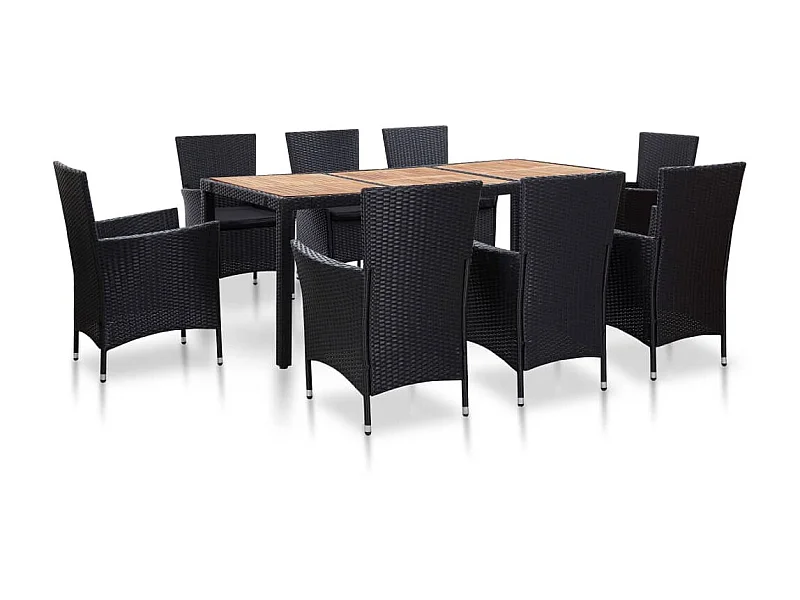Mobilier à dîner de jardin 9pcs et coussins Résine tressée Noir 2