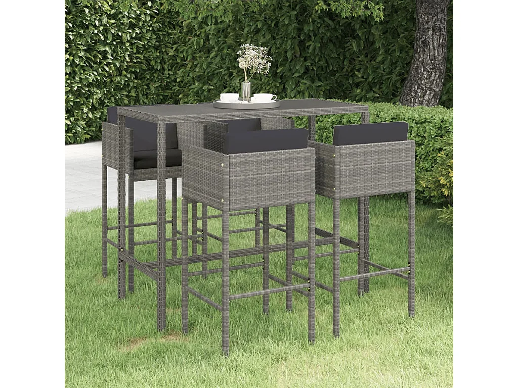 Ensemble de bar de jardin 5 pcs et coussins Résine tressée Gris 17