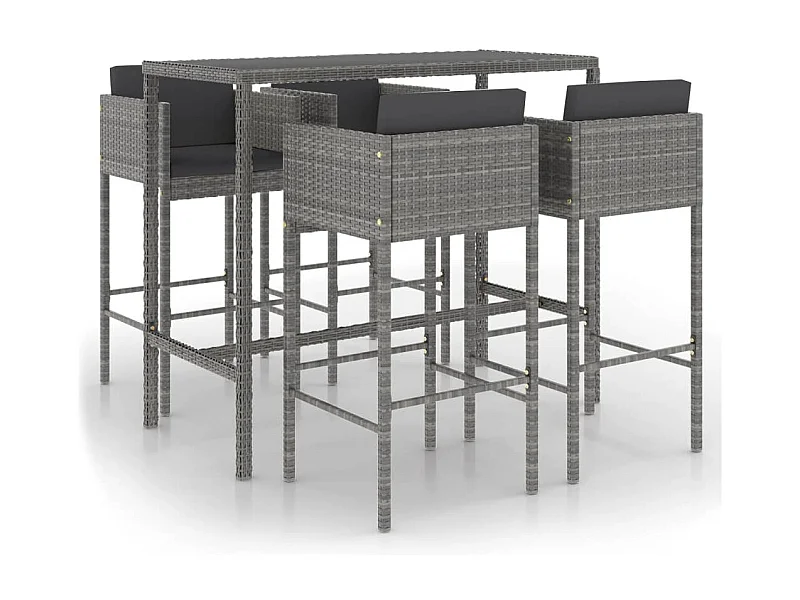 Ensemble de bar de jardin 5 pcs et coussins Résine tressée Gris 17