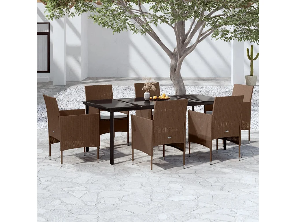 Ensemble de salle à manger de jardin coussins 7 pcs Marron-noir 2