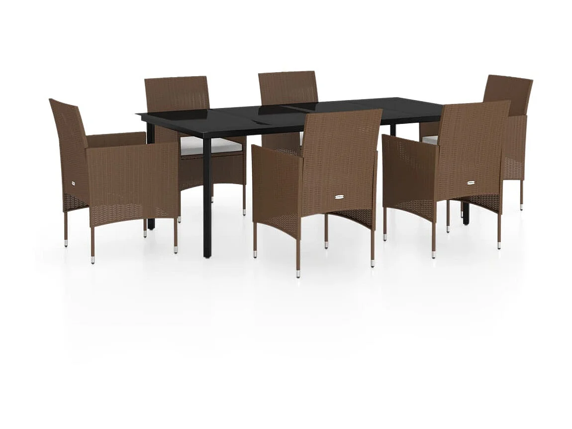Ensemble de salle à manger de jardin coussins 7 pcs Marron-noir 2