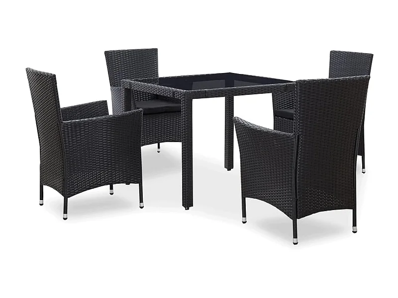 Mobilier à dîner d'extérieur 5 pcs Résine tressée Noir 2