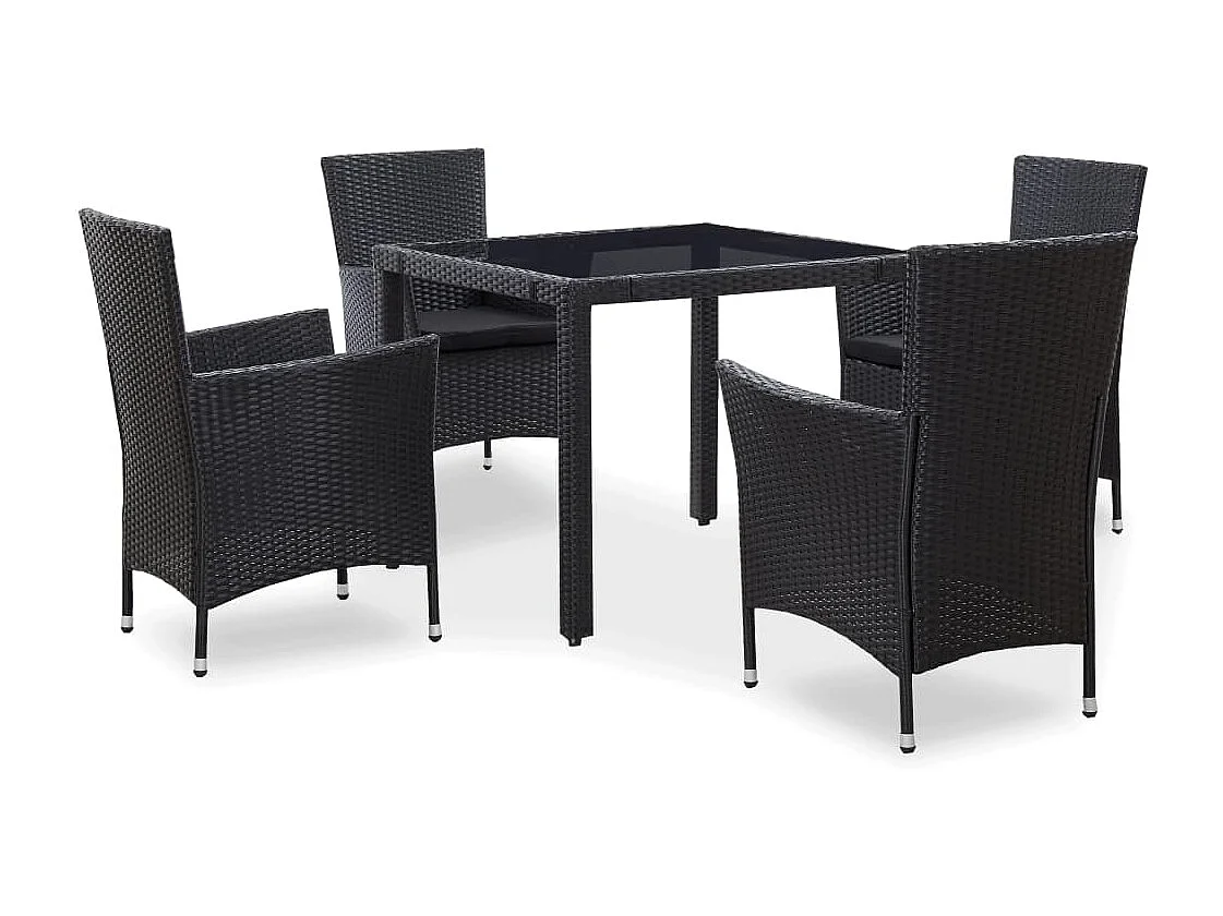 Mobilier à dîner d'extérieur 5 pcs Résine tressée Noir 2