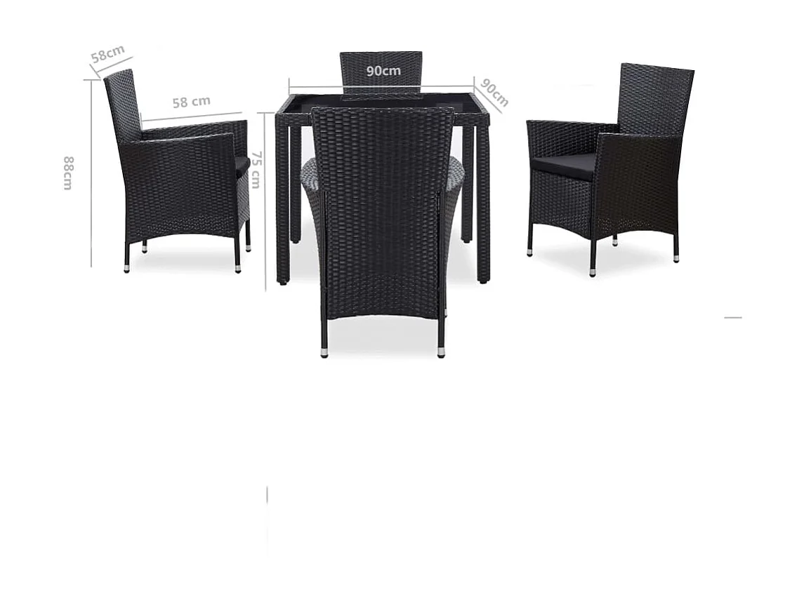 Mobilier à dîner d'extérieur 5 pcs Résine tressée Noir 2