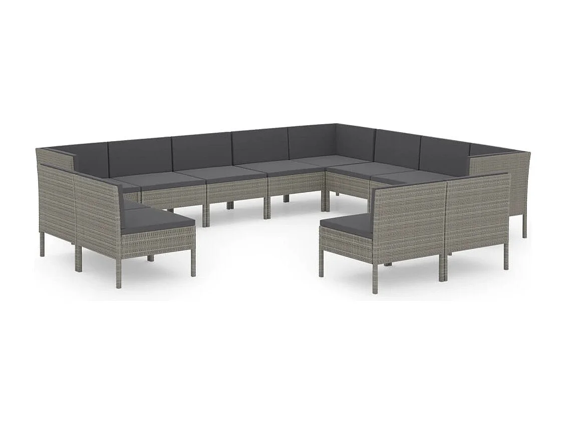 Salon de jardin 12 pcs avec coussins Résine tressée Gris 11