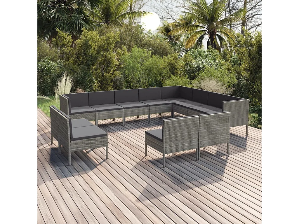 Salon de jardin 12 pcs avec coussins Résine tressée Gris 11